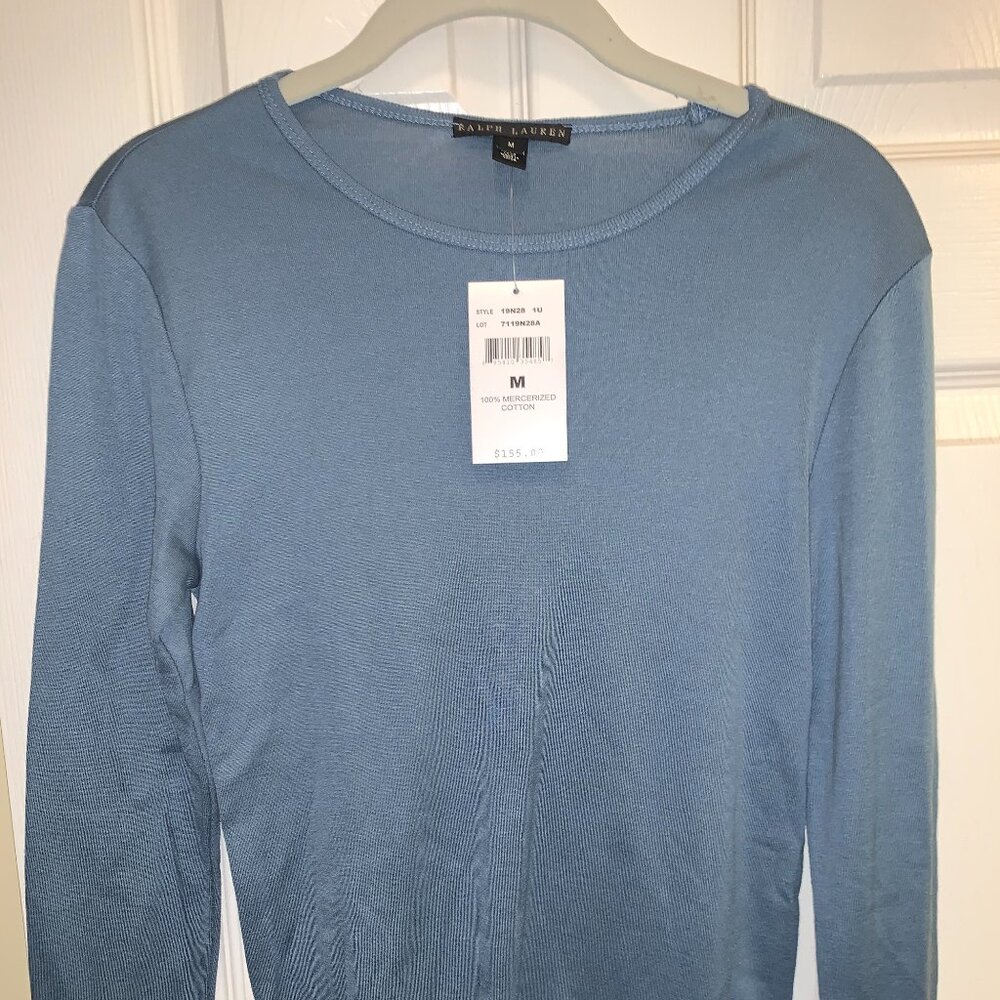 Ralph Lauren 100% Mercerized Cotton Sweater – New with Tags – Soft Blue – Size M